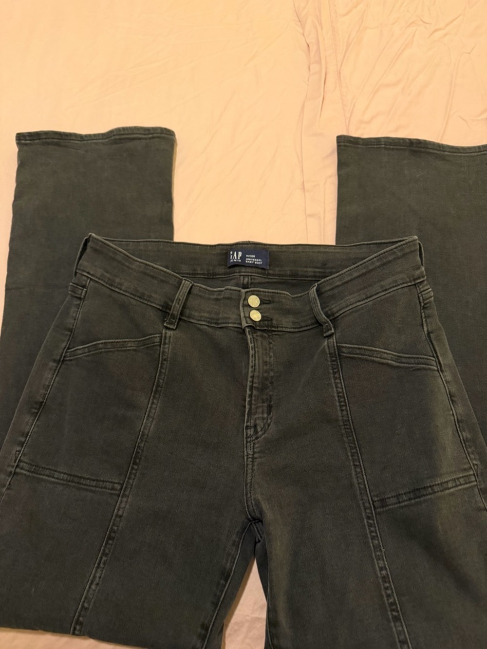 GAP Universal Baby Boot Jeans 14 / 32R Black Washed Stretch Bootcut Denim EUC